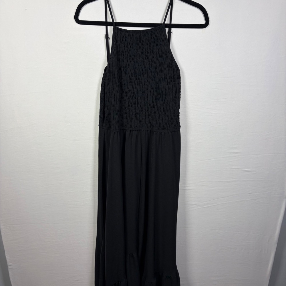 Dreimp Maxi Dress Smocked Boho Minimalist Whimsigoth Flowy Tiered High-Low Sz L